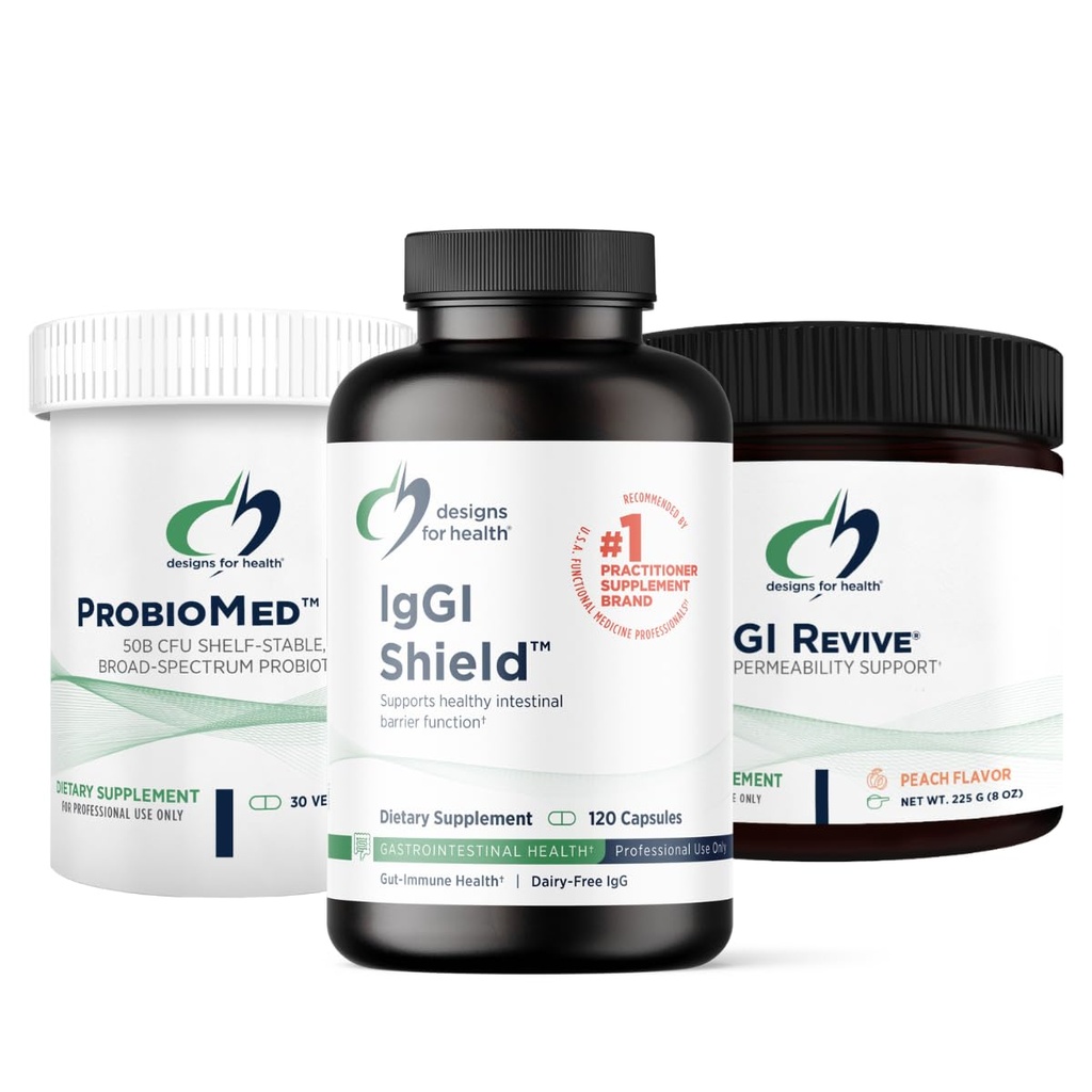 Designs for Health 3R Gut Reset Program - IgGI Κάψουλες ανοσοσφαιρίνης, ProbioMed 50 Probiotic, GI Revive to Soothe, Coat & Fortify (3 Προϊόντα)