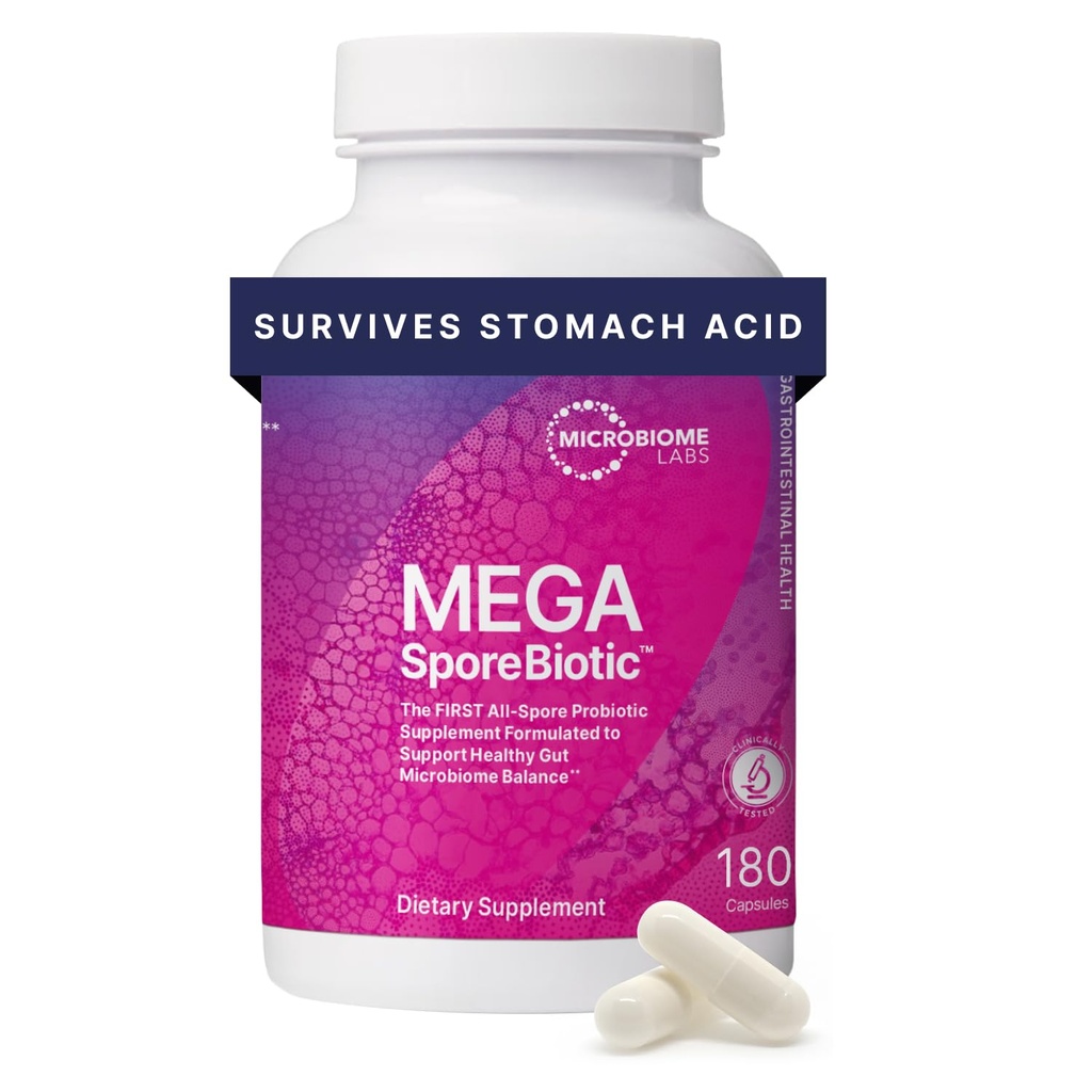 Microbiome Labs MegaSporeBiotic Probiotics for Women & Men - Spore-based Probiotic for Gut Health & Digestive Support - Ράφι-Stable, Travel-Friendly, Mens & Women Probiotics (180 Κάψουλες)