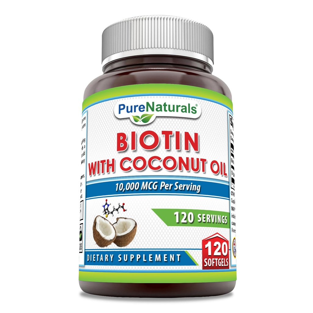 Pure Naturals Biotin 10000 Mcg με Extra Virgin Organic Coconut Oil 120 Softgels 