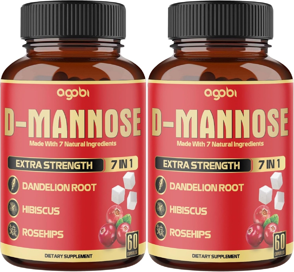 2 Πακέτα 60 Μετρήσεις 4 Μήνες - Κάψουλες D- Mannose - Φυσική Ουρολοίμωξη Υγεία & Ανοσολογική Υποστήριξη - 7in1 με Cranberry, Dandelion, Hibiscus & More