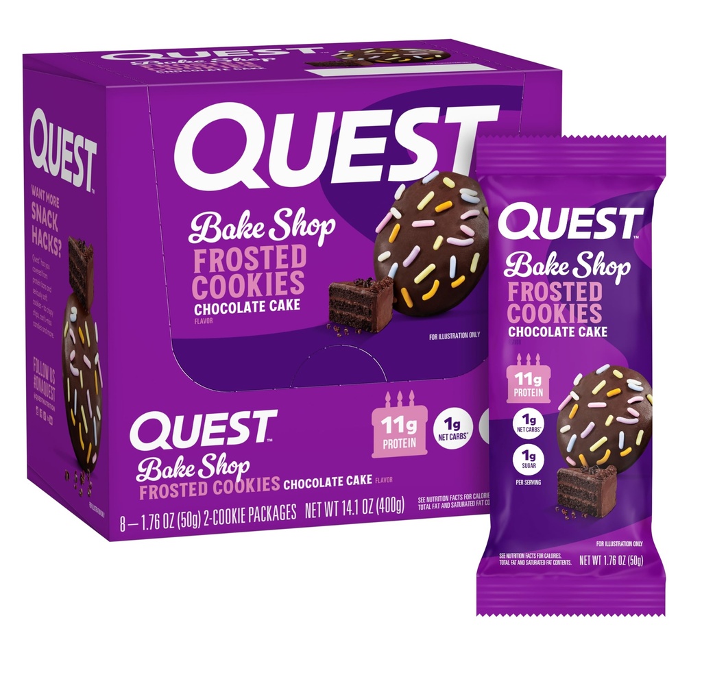 Quest Διατροφή Φρυγμένα Cookies Twin Pack, Κέικ σοκολάτας, 1g Ζάχαρη, 11g Πρωτεΐνη, 1g Καθαρό Καρβίδια, Χωρίς Γλουτένη, 16 Cookies