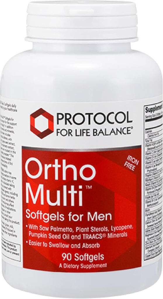 ΠΡΩΤΟΚΟΛΛΟ ΓΙΑ ΖΩΗ ΥΠΟΛΟΓΙΣΜΟ Ortho Multi Softgels for Men - Multivitamin for Prostate Health - with Saw Palmetto, Zinc & CoQ10 - Men Daily Multivitamin - Iron Free - 90 Softgels