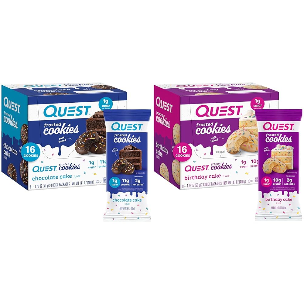 Αναζήτηση παγωμένα Cookies Twin Pack, Σοκολάτα Κέικ 16 Cookies & τούρτα γενεθλίων 16 Cookies, 1g ζάχαρη, 10-11g πρωτεΐνη, 2g καθαρό υδατάνθρακες