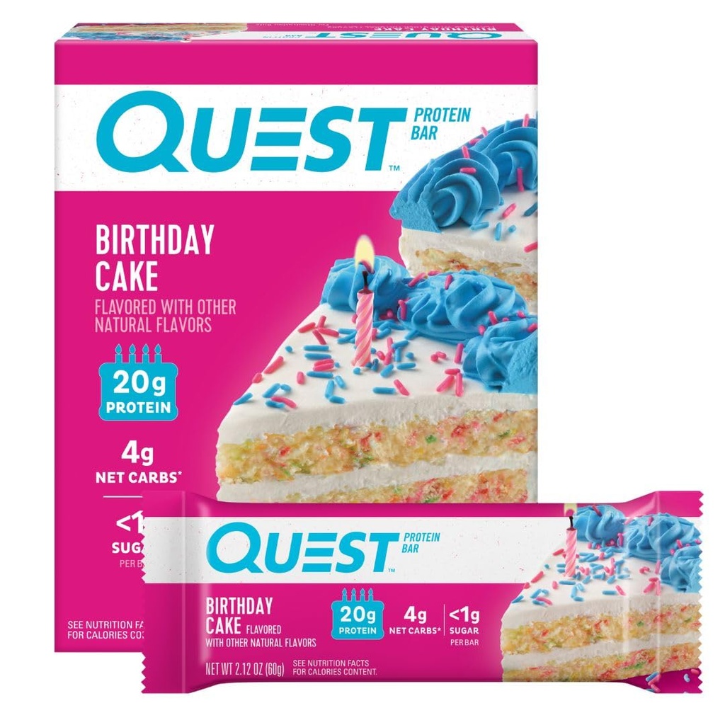 Quest Nutrition Birthday Cake Protein Bars, 20g Protein, 4g καθαρό Carbs, 1g ζάχαρη, χωρίς γλουτένη, Keto φιλικό, 4 Count
