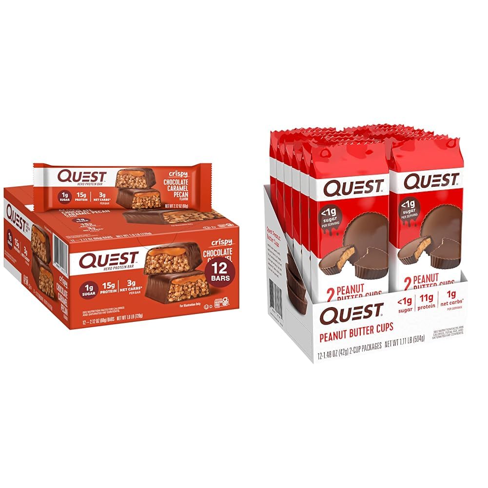 Quest Διατροφή Κρίσπυ Σοκολάτα Caramel Pecan Hero Protein Bar, 15g Πρωτεΐνη, 1g Ζάχαρη & Υψηλή Πρωτεΐνη Χαμηλό Καρβίδιο, Χωρίς γλουτένη, Κετό Φιλικό, Φυστικοβούτυρο Κύπελλα, 12 Count