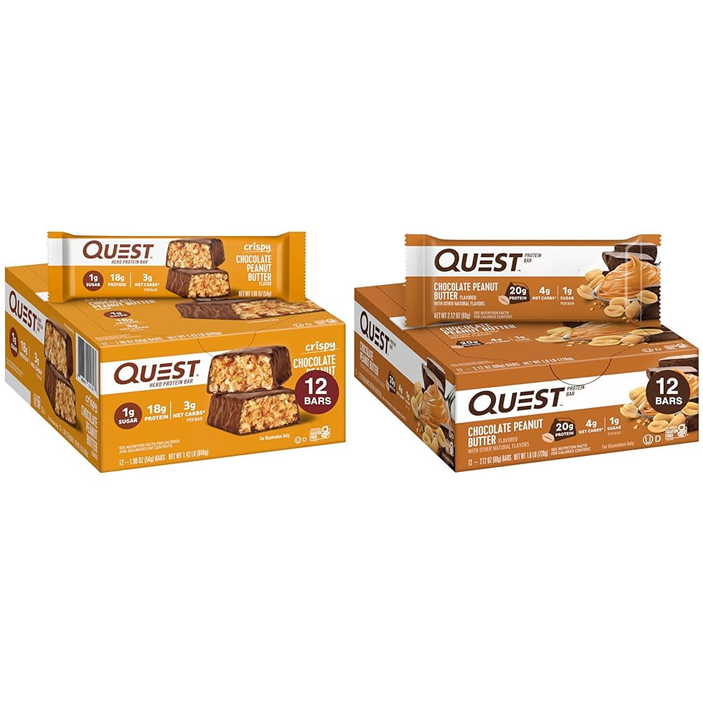 Quest Διατροφή Crispy Σοκολάτα Φυστικοβούτυρο Hero Protein Bar, 18g Πρωτεΐνη & Σοκολάτα Φυστικοβούτυρο Bars, Υψηλή Πρωτεΐνη, Χαμηλή Καρβίδα, Χωρίς Γλουτένη, Κετό Φιλικό, 12 Count