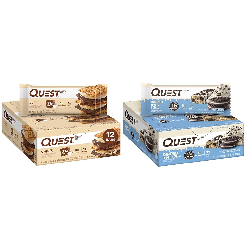 Quest S'mores & Cookies & Κρέμα Vipped Protein Bars Bundle, Υψηλής πρωτεΐνης, Χωρίς γλουτένη, Keto, 12 Count