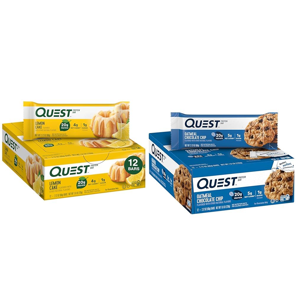 Quest κέικ λεμόνι (12 κόμης) και σοκολάτα βρώμης τσιπ (12 κόμης) υψηλής πρωτεΐνης χωρίς γλουτένη μπαρ
