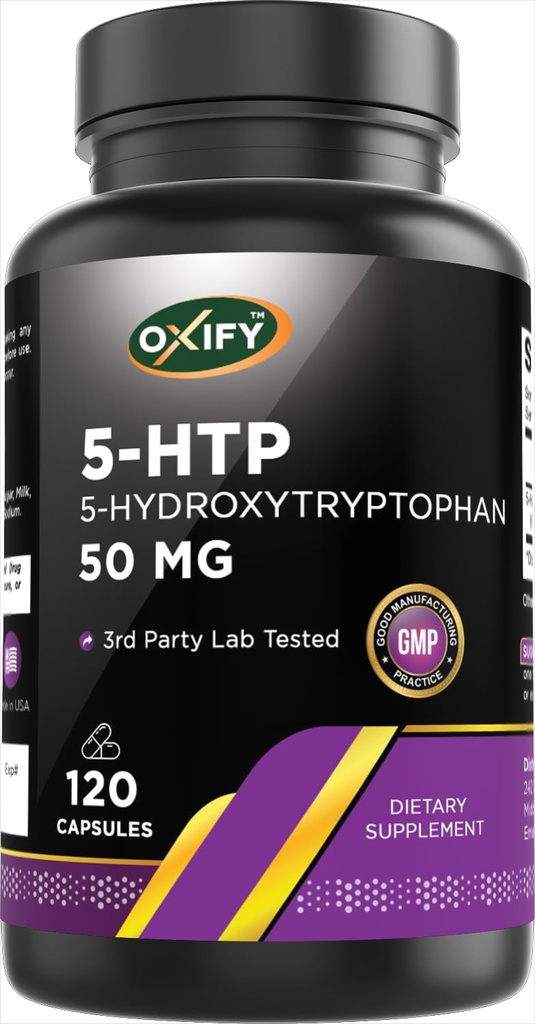Oxify 5-HTP 5-Hydroxytryptophan 50 mg | 120 Capsules | Gluten-Free, Non-GMO | Supplement Made in USA