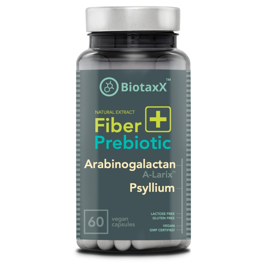 Psyllium Husk (Plantago ovata) + Arabinogalactan ≥95% – 660 mg, 60 Vegan Capsules – Fiber Complex