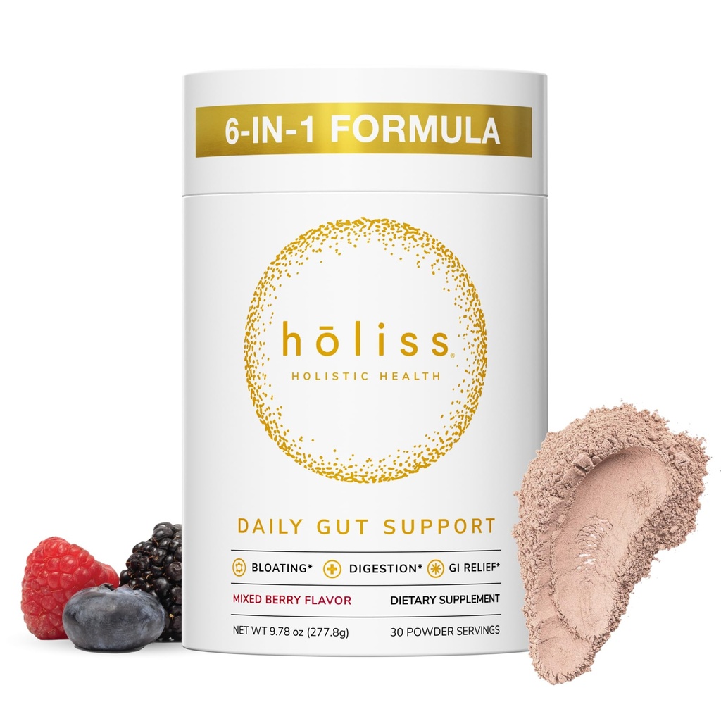 Daily Gut Health Powder 6-σε-1 All Natural Supplement, Slippery Elm, L Glutamine, Lemon Balm with PepZinGI - Bloat & Gas Relief, GI Lining Repair, IBS Support - Mixed Berry, 30 Υπηρεσίες