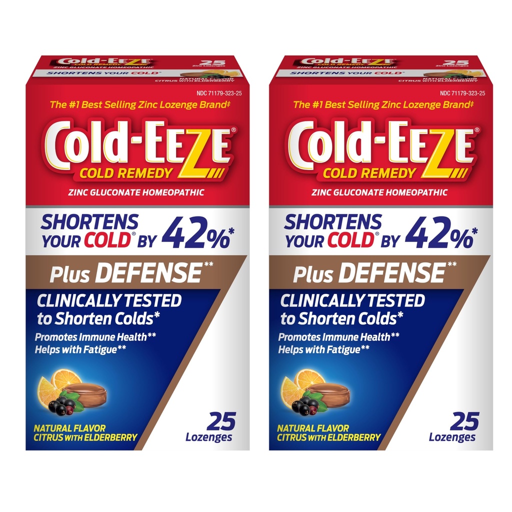 Cold-Eeze Plus Defense Φυσικό εσπεριδοειδές με λοβούς ψευδάργυρου Elderberry, μειώνει τη διάρκεια του κοινού κρυολογήματος, Sambucus Nigra, Echinacea και Rose Hips, 25 Ct, Pack of 2