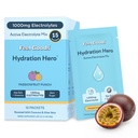 Feel Goods Hydration Hero, 1000mg Ηλεκτρολυτών σκόνη, Χωρίς ζάχαρη, Μαγνήσιο, Βιολογική Αλόη Βέρα, L Θεανίνη, Βιταμίνη C & B12, Keto, Vegan, Ηλεκτρολυτές Packets, Πάθος Punch Φρούτων, 15 Count