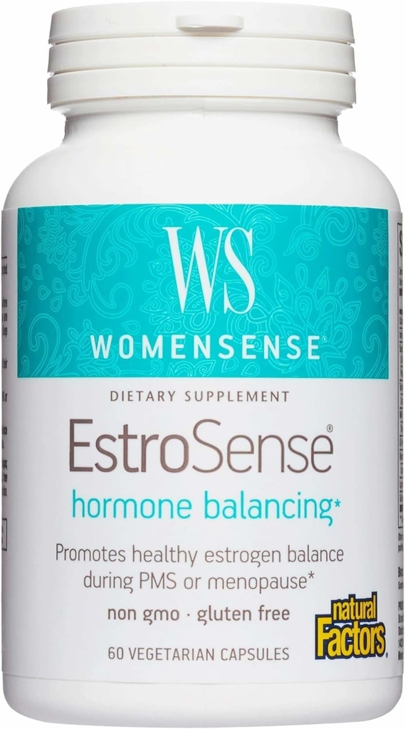 WomenSense EstroSense by Natural Factors, Φυσικό συμπλήρωμα για την υποστήριξη της ισορροπίας οιστρογόνων και ορμονών Κατά τη διάρκεια PMS ή εμμηνόπαυση, Vegan, μη GMO, 60 κάψουλες