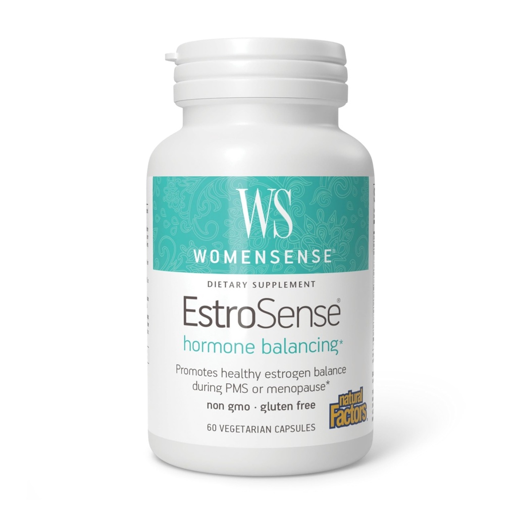 WomenSense EstroSense by Natural Factors, Φυσικό συμπλήρωμα για την υποστήριξη της ισορροπίας οιστρογόνων και ορμονών Κατά τη διάρκεια PMS ή εμμηνόπαυση, Vegan, μη GMO, 60 κάψουλες