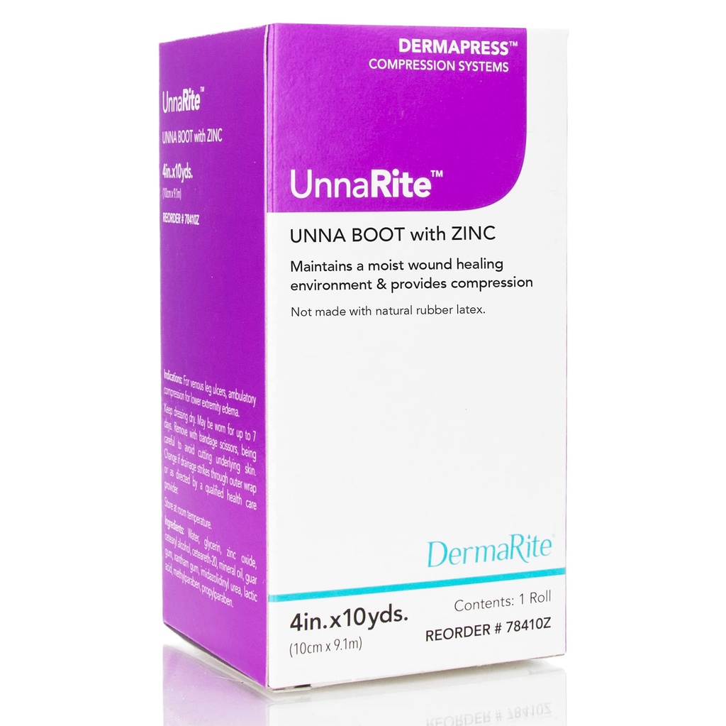 DermaRite's UnnaRite C Unna Boot, με Οξείδιο ψευδαργύρου - Υγρή Θεραπεία και Απαλή Συμπίεση για Venous Leg Ulcers - 4 in. x 10 yds., 1 Roll