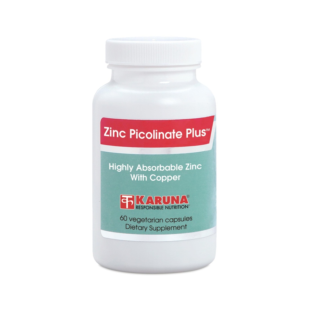 Karuna Zinc Picolinate Plus 60 Vegetarian Capsules | 25 MG Plus 2.5 MG Copper for BALACED Long Term USE | Supporting Immune Function, Skin Health, Development and Overall Well-Being.