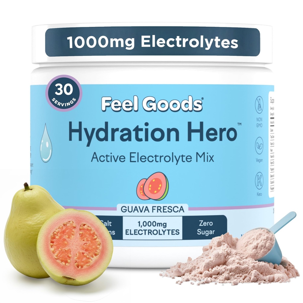 Νιώσε τα αγαθά Ήρωας ενυδάτωσης, 1000mg σκόνη ηλεκτρολυτών, χωρίς ζάχαρη, μαγνήσιο, βιολογική αλόη Βέρα, βιολογική αλόη, L θεανίνη, βιταμίνη C & B12, μη ΓΤΟ, Κέτο, Vegan 