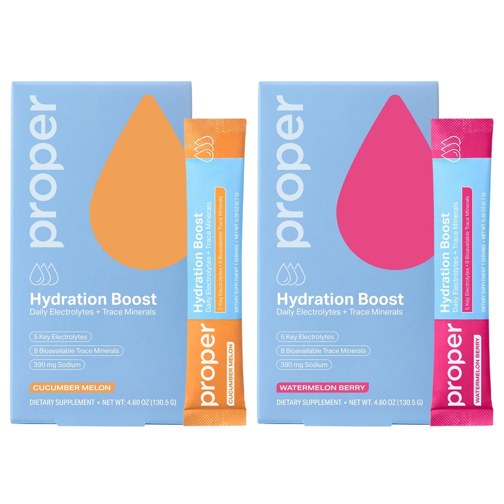 Proper Hydration Sticks – Electrolyte Powder Drink Mix Packets with Trace Minerals for Rapid Hydration + Naturally Flavored – No Artificial Sweeteners Watermelon Berry