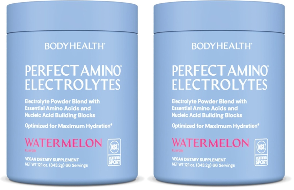 BodyHealth PerfectAmino Electrolytes Powder Όχι Ζάχαρη, Υδάτωση Keto Zero Sugar Electrolytes Drink Mix with Trace Minerals - NSF Certified for Sport - Watermelon - 66 Services (Pack of 2)