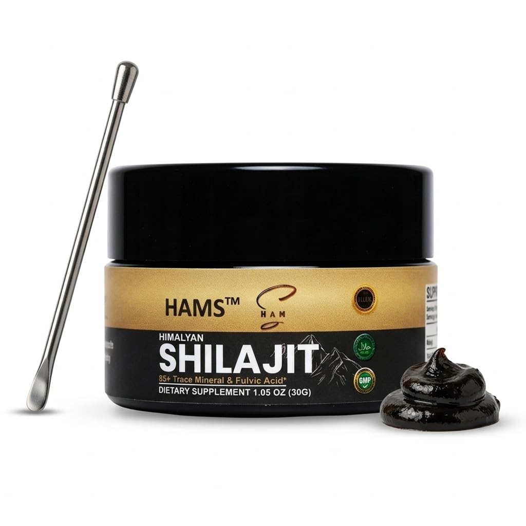 HAMS Pure Imalayan Shilajit Resin, Αυθεντικό Mumijo με 84+ Trace Minerals, Υψηλή Ικανότητα με Στοιχειώδη Χρυσό και Fulvic Acid, Εργαστήρι Δοκιμασμένο, Vegan, 30g