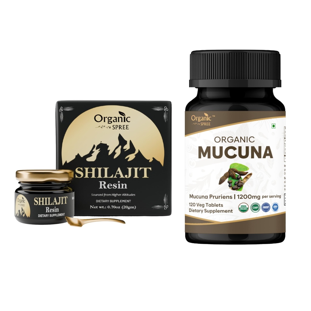 ORGANIC SPREE Pure Imalayan Shilajit Resin & Mucuna συμπλήρωμα – 20g & 120 δισκία – 85+ Trace Mineral Fulvic Acid Resin & USDA Organic Mucuna Pruriens