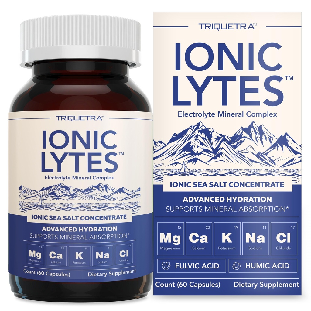 Ionic LytesTM Ηλεκτρολυτικό Ορυκτό Σύμπλεγμα με Ιωνικό Αλάτι Θάλασσας, Φουλβικό & Χιουμικό Οξύ - Υποστηρίζει Ενυδάτωση, Ηλεκτρολύτη & Ορυκτό Ισορροπία & Μυική Λειτουργία (60 Κάψουλες) - Χωρίς σόγια, Χωρίς Γλουτένη, cGMP