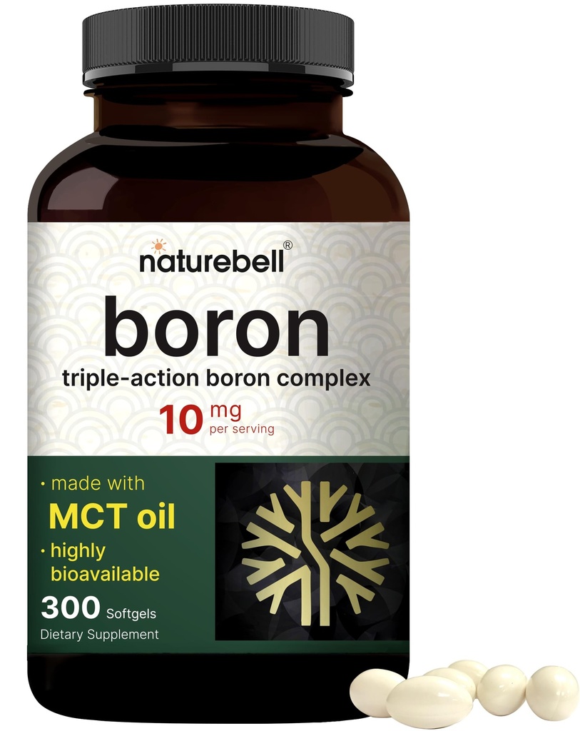 Boron 10mg, 300 Softgels with MCT Oil | High Absorption | Triple Action Boron Supplement for Men & Women | Glycinate, Citrate, & Aspartate Complex | Trace Minerals for Hormone, Bone, & Joint Support