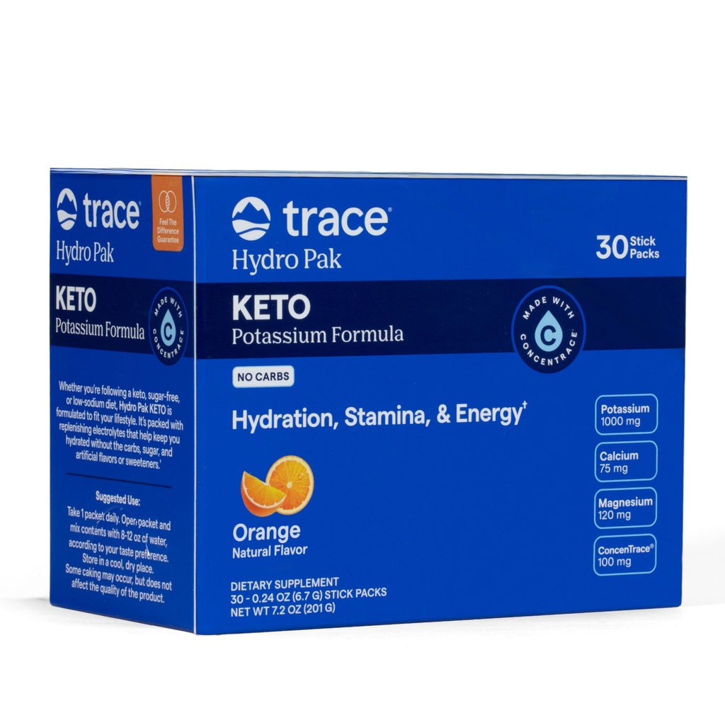 Trace Minerals Hydro Pak Keto - Ηλεκτρολυτικό Μείγμα Ποτού – 1000 mg Κάλιο Plus 70 Υποστηρίζει Ενέργεια, Σταμίνα, & Ενυδάτωση – Πορτοκαλί Γεύση – 30 Μερίδες