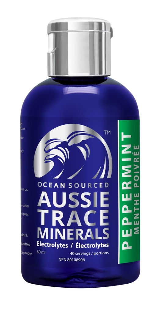 Aussie Trace Minerals - with Peppermint Organic Extracts | 2oz / 60mL | Electrolyte Hydration Drops | Magnesium Rich, Low Sodium