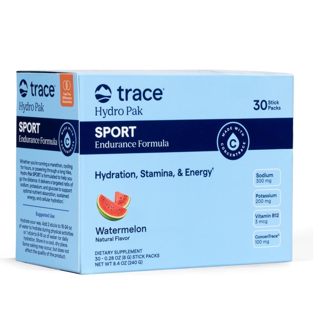 Trace Minerals Hydro Pak Sport – Electrolyte Powder Drink Mix - Supports Hydration, Stamina, Energy, and Endurance – Electrolytes, Vitamin B12, 70 Watermelon – 30 Servings