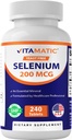 Vitamatic Yeast Free Selenium 200mcg as Selenomethionine Supplement Essential Trace Mineral with Superior Absorption 240 Tablets