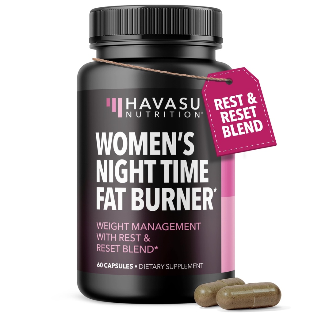 Night Time Fat Burner for Women - Appetite Suppressant for Weight Loss - 60 Count - Herbal Metabolism Booster with Melatonin for Sleep Support - Vegan, Non-GMO Capsules - 2 Month Supply
