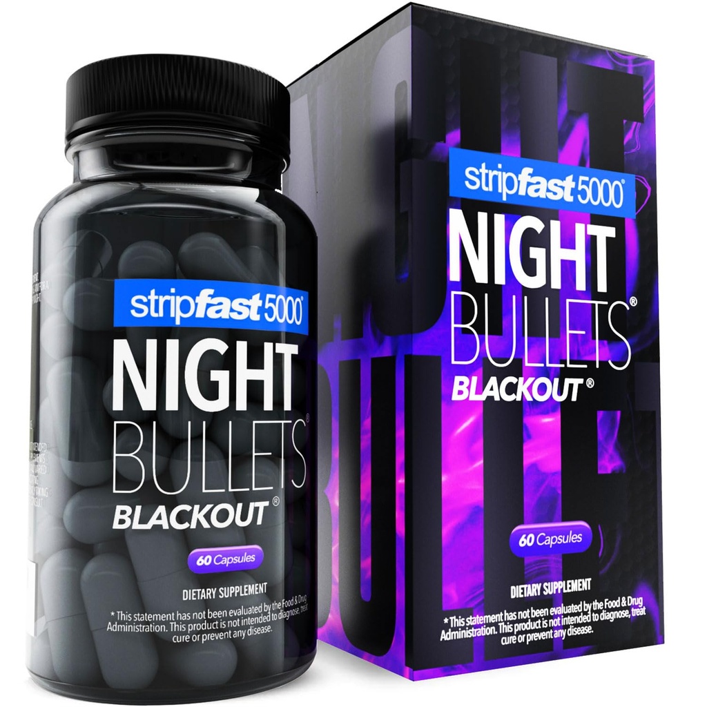 stripfast5000 Weight Management Support + Relaxation Capsules, Stimulant-Free for Women & Men, Night Bullets Blackout
