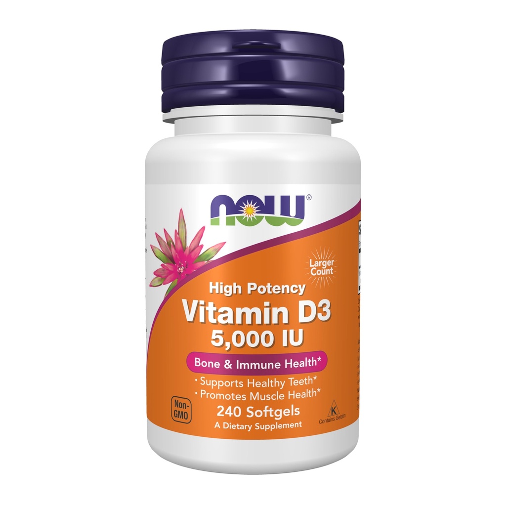 NOW Foods Supplements, Vitamin D-3 5,000 IU, High Potency, Structural Support*, 240 Softgels