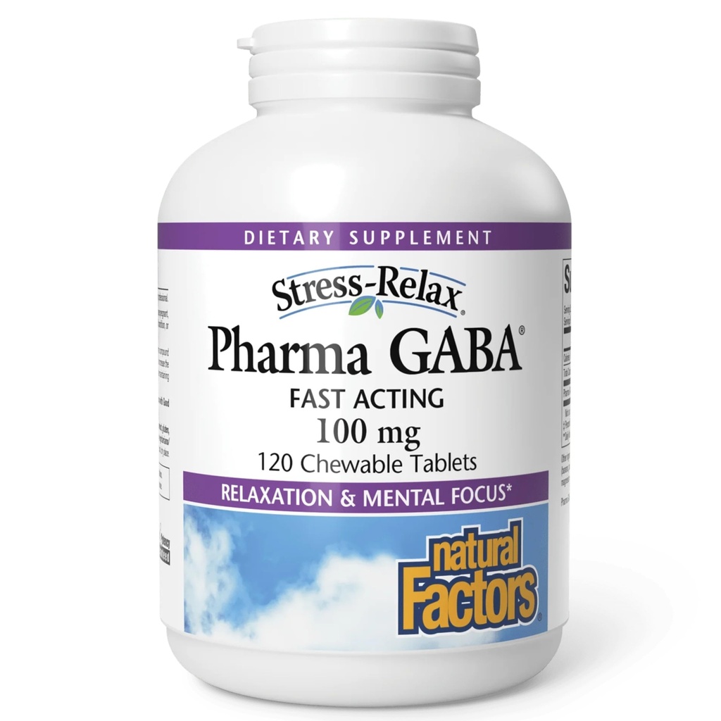 Natural Factors Pharma GABA - Dietary Supplement Supports Calm Sleep & Sleep Quality - Natural, Fast-Working Supplement Aids Focus & Brain Health - 120 Chewable Tablets (60 Servings)