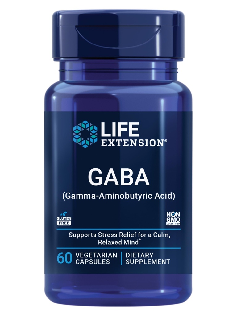 Life Extension GABA, Stress Support, GABA Supplement, Mood Support, Sleep, Relaxation, Gluten-Free, Non-GMO, Vegetarian, 60 Capsules