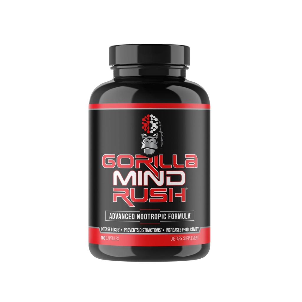Gorilla Mind Rush - Nootropic Supplement | Intense Focus · Insane Productivity Cognitive Health Support, Memory, Focus, Concentration, Clarity | 150 Capsules