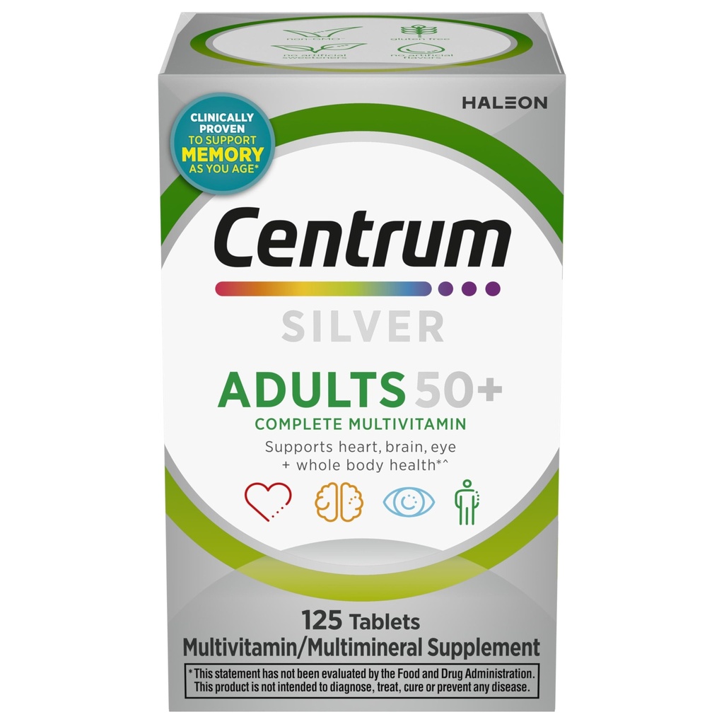 Centrum Silver Multivitamin for Adults 50 Plus, Multivitamin/Multimineral Supplement, Vitamin D3, B-Vitamins, Gluten Free, Non-GMO Ingredients, Supports Memory and Cognition in Older Adults - 125 Ct