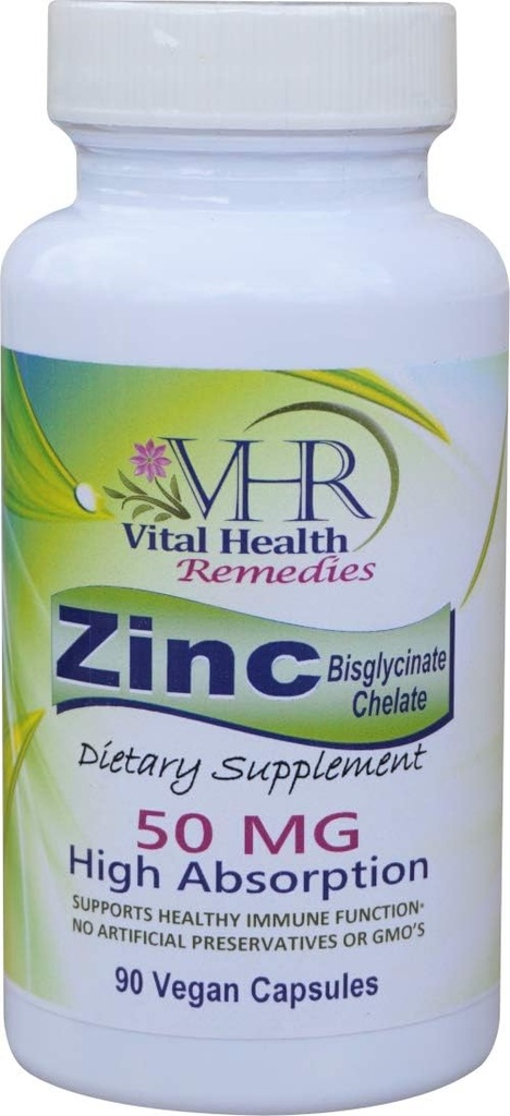 VHR ZINC Διγλυκινικό Χηλικό 50mg - Ανοσολογική Υποστήριξη - Υψηλή Απορρόφηση - Χωρίς Συντηρητικά. 90 Κάψουλες Vegan