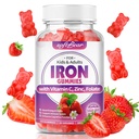 softbear Iron Gummies για γυναίκες & άνδρες & παιδιά, Μασώμενα συμπληρώματα σιδήρου με βιταμίνη C,B3,B5,B6,B12 Υποστηρίζει ανοσοποιητικό σύστημα, ενέργεια & ζωτικότητα, ζάχαρη-ελεύθερο / Βέγκαν, Φράουλα Γεύση 60 Count