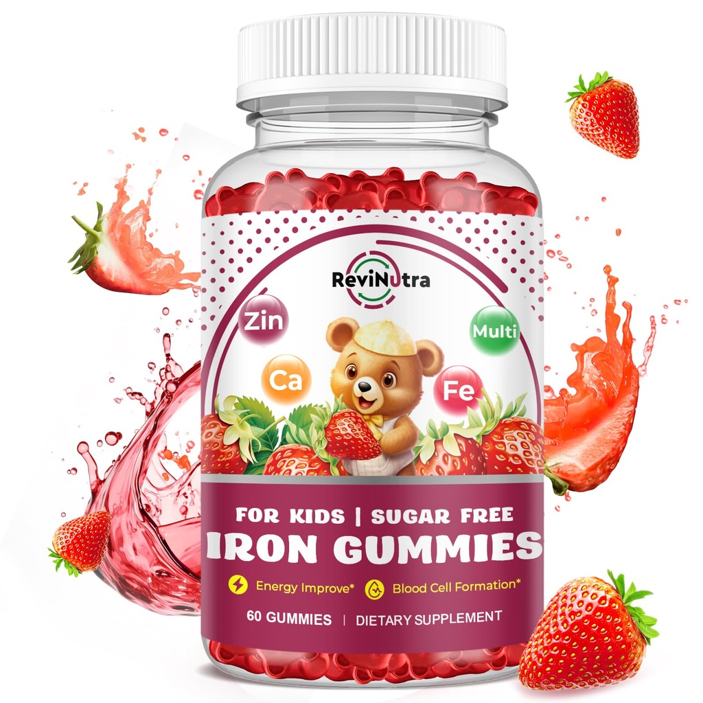 Συμπλήρωμα σιδήρου Gummies για παιδιά - με ασβέστιο, ψευδάργυρος, παιδιά πολυβιταμίνη με σίδηρο Gummies - ανοσοποιητική υποστήριξη, Blood Builder & Energy Support for Iron Deciency, Anemia, Vegan - 60 Count