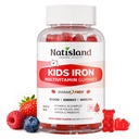 Iron Gummies for Kids & Teens, Kids Multivitamin with Iron Supplement, Vitamin B Complex, A, C, D3, Calcium, Zinc, DHA, Prebiotic, Blood Builder & Energy Support for Iron Deciency, Vegan, 60 Ct
