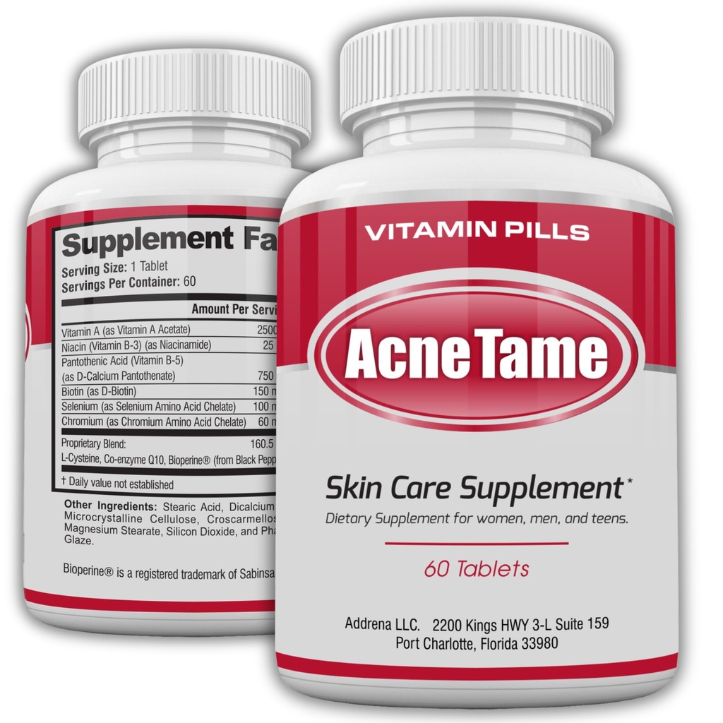 Acne Pills- Acne Tame Συμπλήρωμα- Διαυγές χάπι βιταμινών του δέρματος για λιπαρή θεραπεία του δέρματος, ορμονικές κηλίδες, αντισημιτικά σημεία & κυστική ακμή Συμπληρώματα για γυναίκες, άνδρες, εφήβους και ενήλικες- 60 δισκία από το στόμα