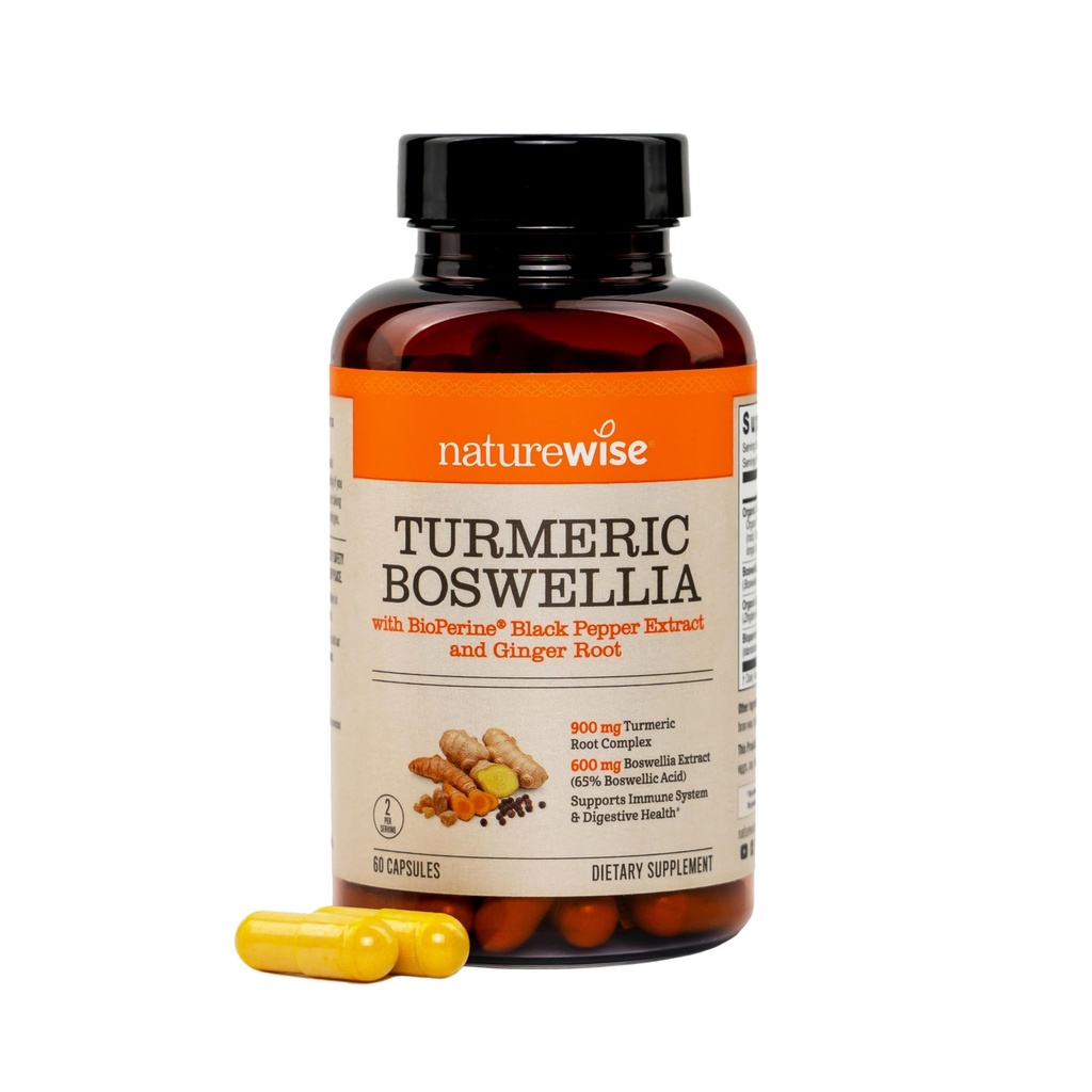 NatureWise Turmeric Boswellia Supplement with BioPerine & Organic Ginger Root - Organic Turmeric 900mg + Boswellia Extract 600mg - Μη ΓΤΟ, Vegan, ΗΠΑ Κατασκευάζεται - 60 κάψουλες[30-Ημέρα εφοδιασμού]
