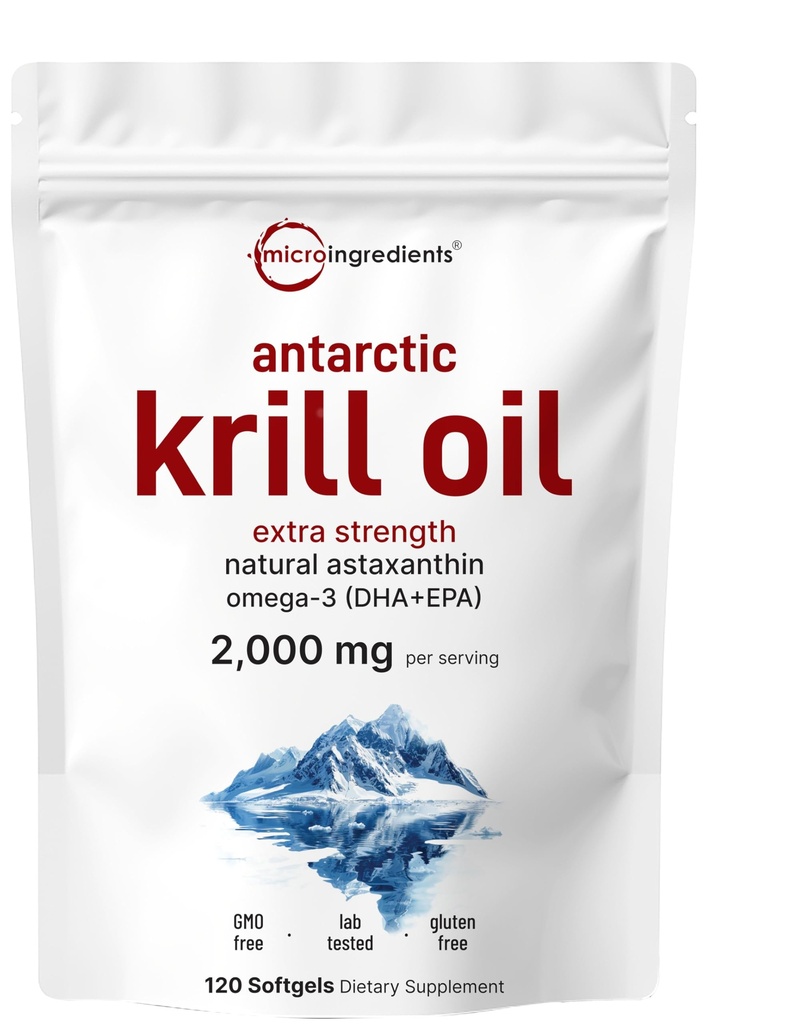Μικροστοιχεία ανταρκτικής Krll Oil συμπλήρωμα, 2.000mg ανά υπηρεσία, 120 Softgels, τριπλή δύναμη, πλούσια σε Omega-3s EPA, DHA & φυσική ασταξανθίνη, υποστηρίζει ανοσοποιητικό σύστημα & υγεία του εγκεφάλου