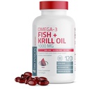 Bronson Omega-3 Fish + Krill Oil 1000 MG EPA DHA Aspaxanthin Premium Blend - Κοινή, Εγκεφαλική & Οφθαλμική Υγεία - Μη ΓΤΟ, Heavy Metal Tested, 120 Softgels