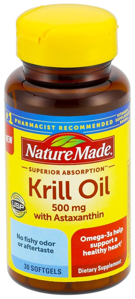Nature Made, Superior Απορρόφηση Κριλ Oil 500mg με Ωμέγα 3 Softgels, 30 Count