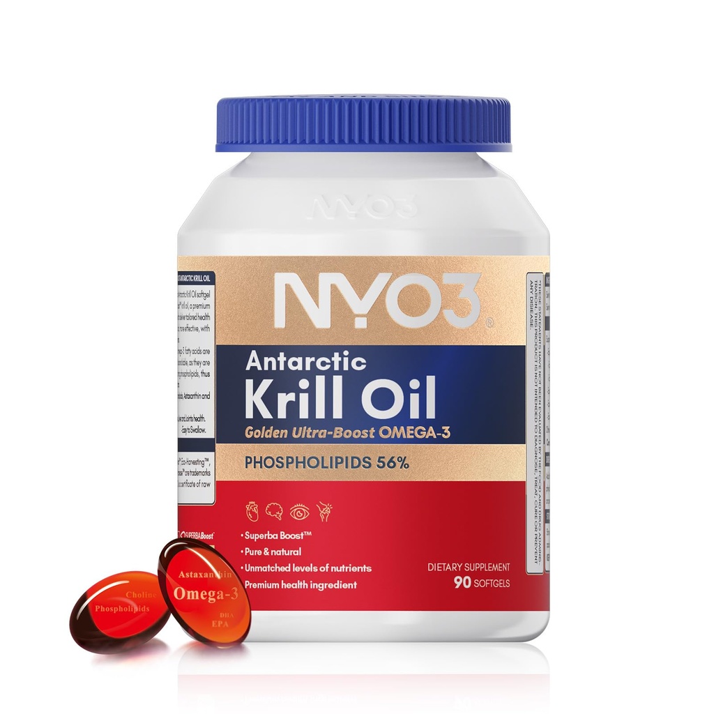 NYO3 1500mg Krll Oil Omega 3 συμπλήρωμα, κορυφαία επιλογή, υψηλό περιεχόμενο EPA DHA & υψηλής απορρόφησης καθαρό πετρέλαιο κριλ Ανταρκτικής με ασταξανθίνη και 56% φωσφολιπίδια, εργαστήριο δοκιμαστεί,90 Softgels