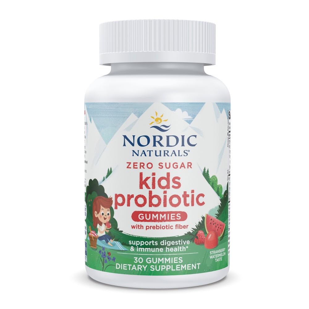 Nordic Naturals Zero Sugar Kids Probiotic Gummies - Strawberry Watermelon Flavor - 30 Gummies - Supports Digestive Wellness & Immune Health - Non-GMO - Third Party Tested - Vegan - 30 Servings